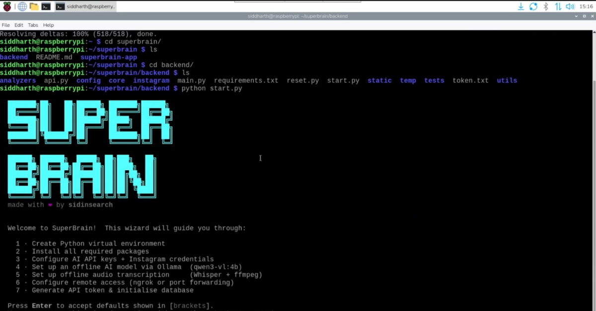 SuperBrain backend setup wizard
